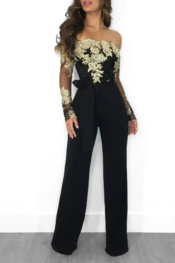 Elegant Lace Stitching Wide Leg Jumpsuit for Women