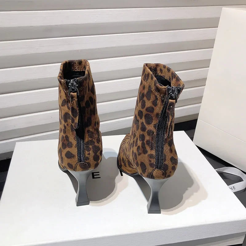 Leopard Print Zipper Ankle Boots