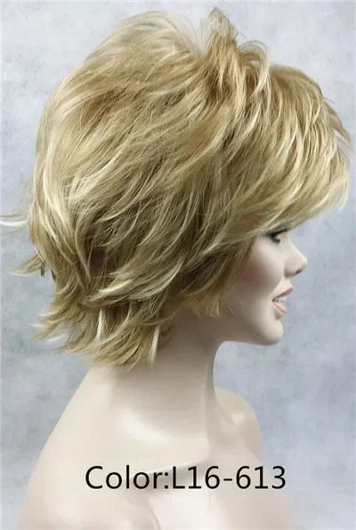 Fluffy Short Straight Layered Blonde Synthetic Wig For Women