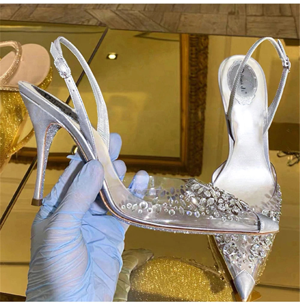 Rhinestone Pointed Toe Transparent Sandals for Women