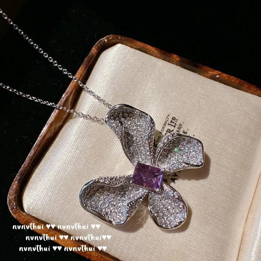 Sparkling Butterfly Zircon Necklace Ring and Earring Set for Women