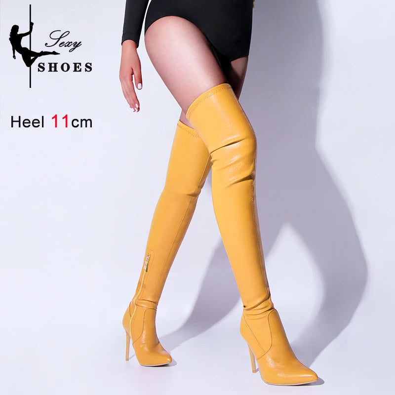 Sexy Patent Leather Stiletto Over the Knee Boots for Women