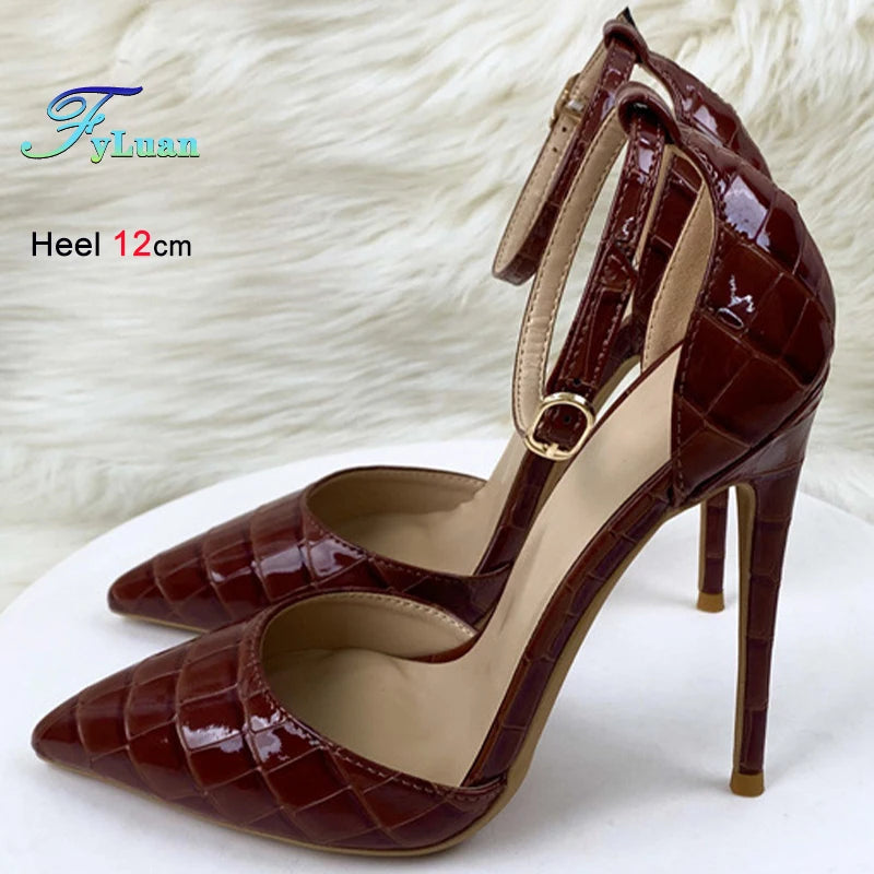 Crocodile Embossed Pointed Toe Buckle Stiletto Sandals for Women