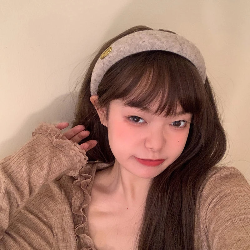 Wide Gold Emblem Wool Felt Headband