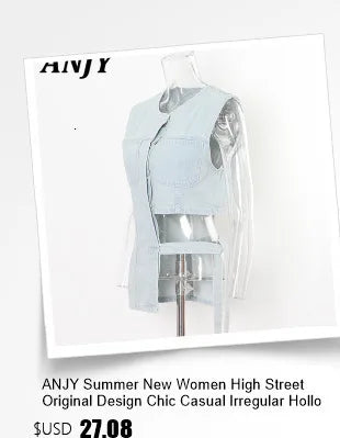 ANJY Summer New Women Y2K Streetwear Ins Fashion Sexy Hot Lace Patchwork Denim Camisole Vest Casual Drawstring Fifth Pants A7219