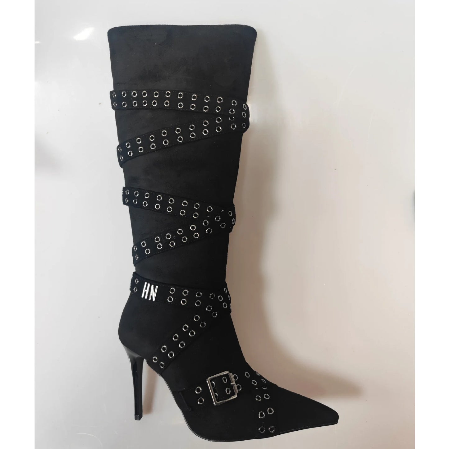 Pointed Toe Belt Buckle Knee High Boots With Thin Heels For Women