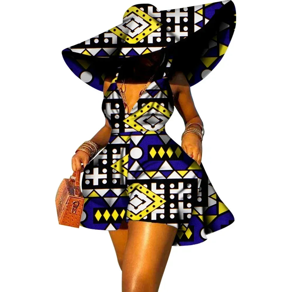 Sleeveless V Neck African Print Jumpsuit for Women