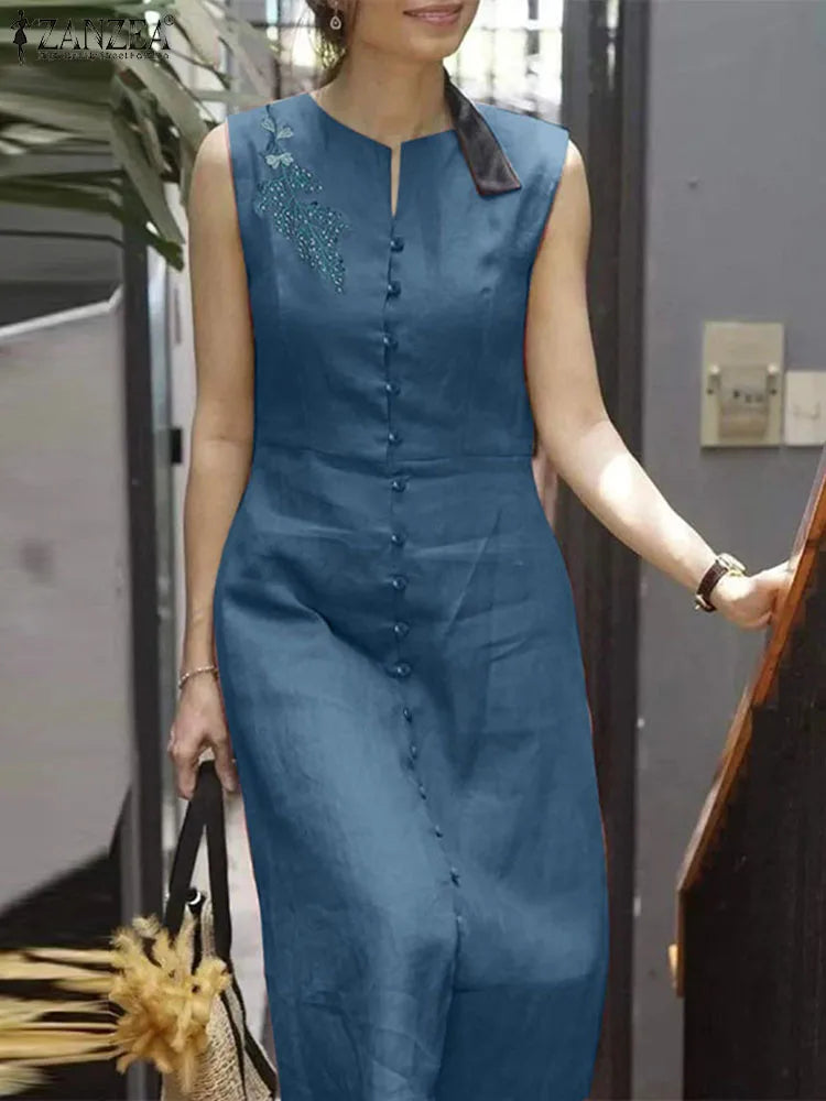 Embroidered Floral Midi Dress