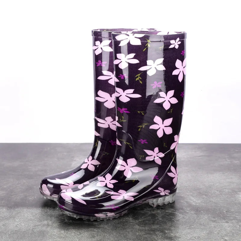 Floral Printed Anti Slip Comfortable Rain Boots For Women