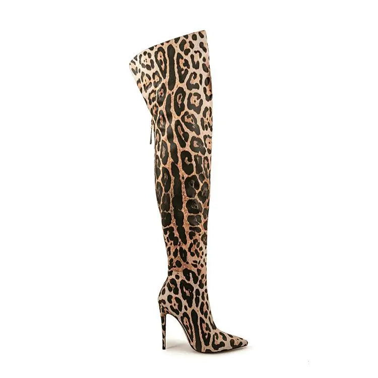 Purple Gradient Leopard Print Over-the-Knee Boots for Women