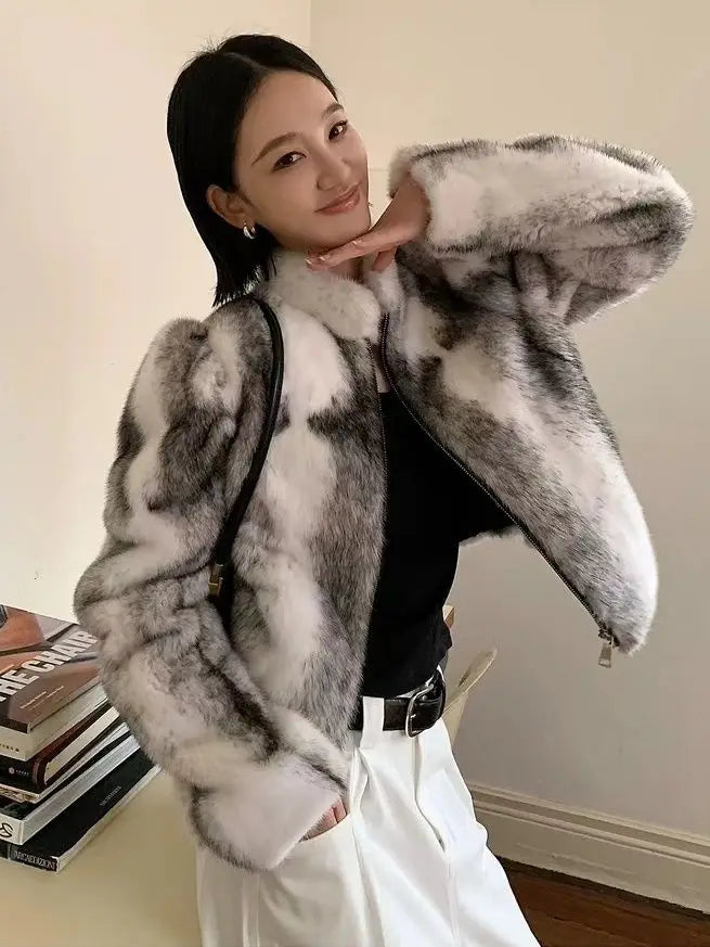 Faux Mink Fur Coat for Women,Short Jackets,O-Neck Overcoat,Female Clothes,High-Quality，England Style,Autumn,Winter,New