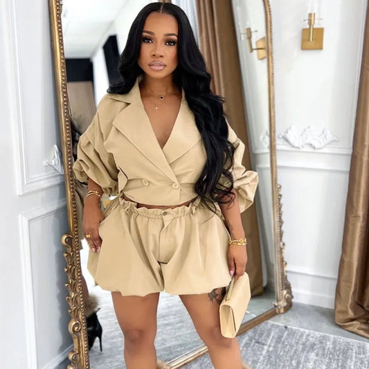 Tailored Double Breasted Blazer And Shorts Set for Women