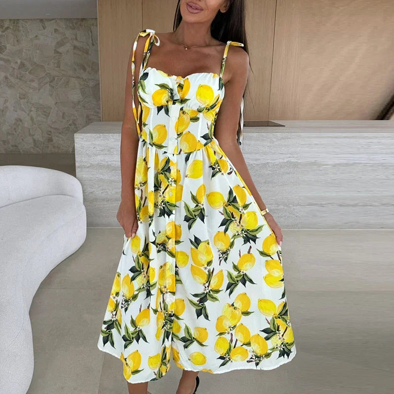 Summer Beach Holiday Dress Women Sleeveless Midi Dresses For Women Elegant A-line Bohemian Dress Women Party Vestidos
