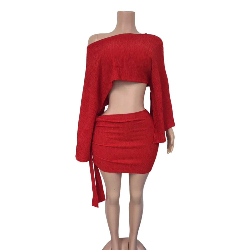 Elegant One Shoulder Crop Top and Mini Skirt Set for Women