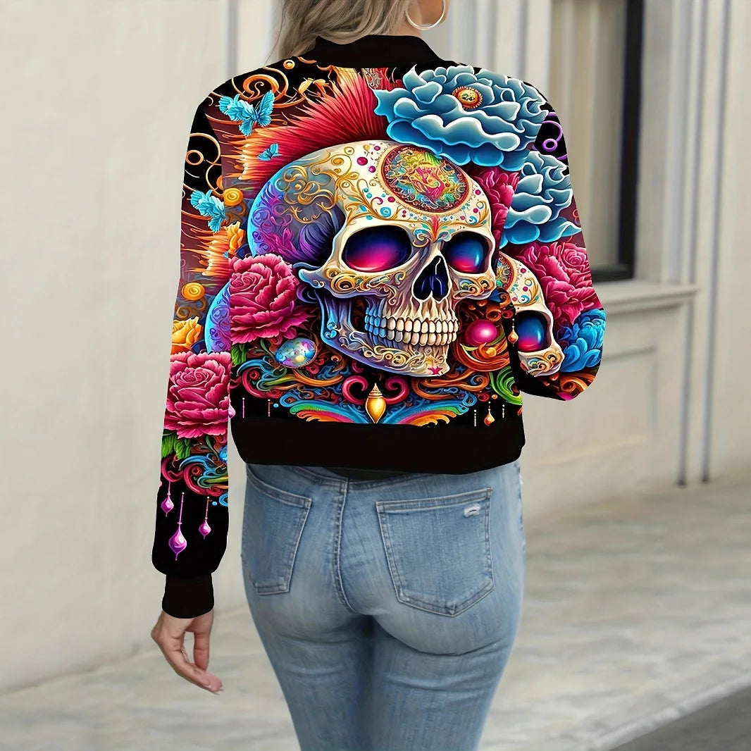 European Style Halloween Print Leather Jacket for Women