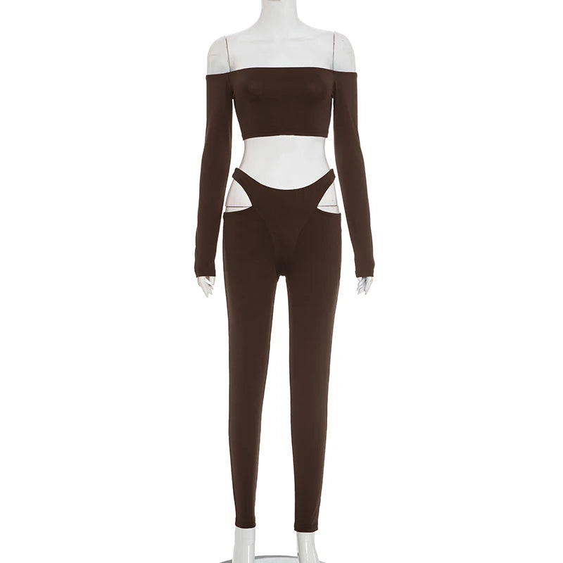 Slash-Neck Crop Top Two-Piece Set