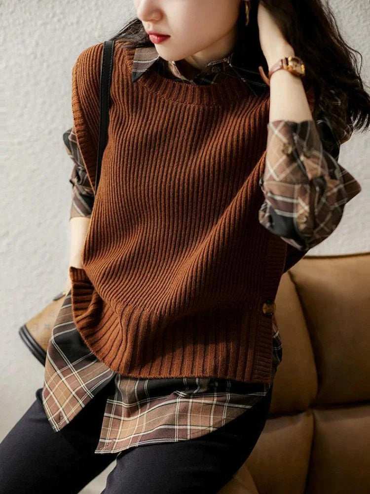 Waistcoat Round O Neck Solid Knit Vests for Women Pullover Lady Sweaters Wool Fashion 2025 Smooth Sleeveless Clothing Winter Y2k