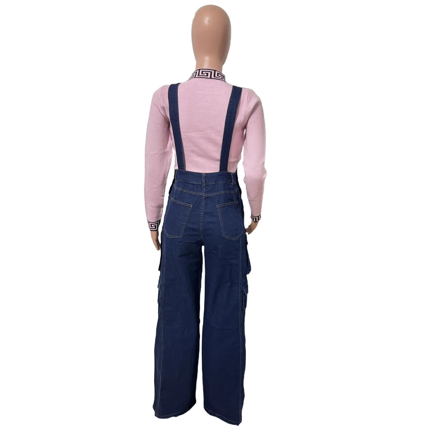 Patchwork Denim Jumpsuit with Spaghetti Straps for Women