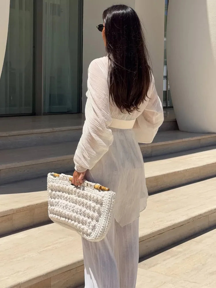 Elegant See-Through Patchwork Long Sleeve Top for Women