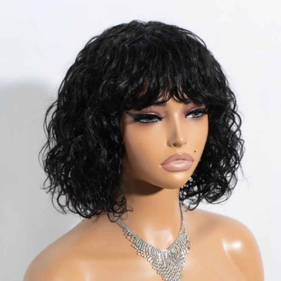 Natural Short Curly Glueless Human Hair Bob Wig for Women