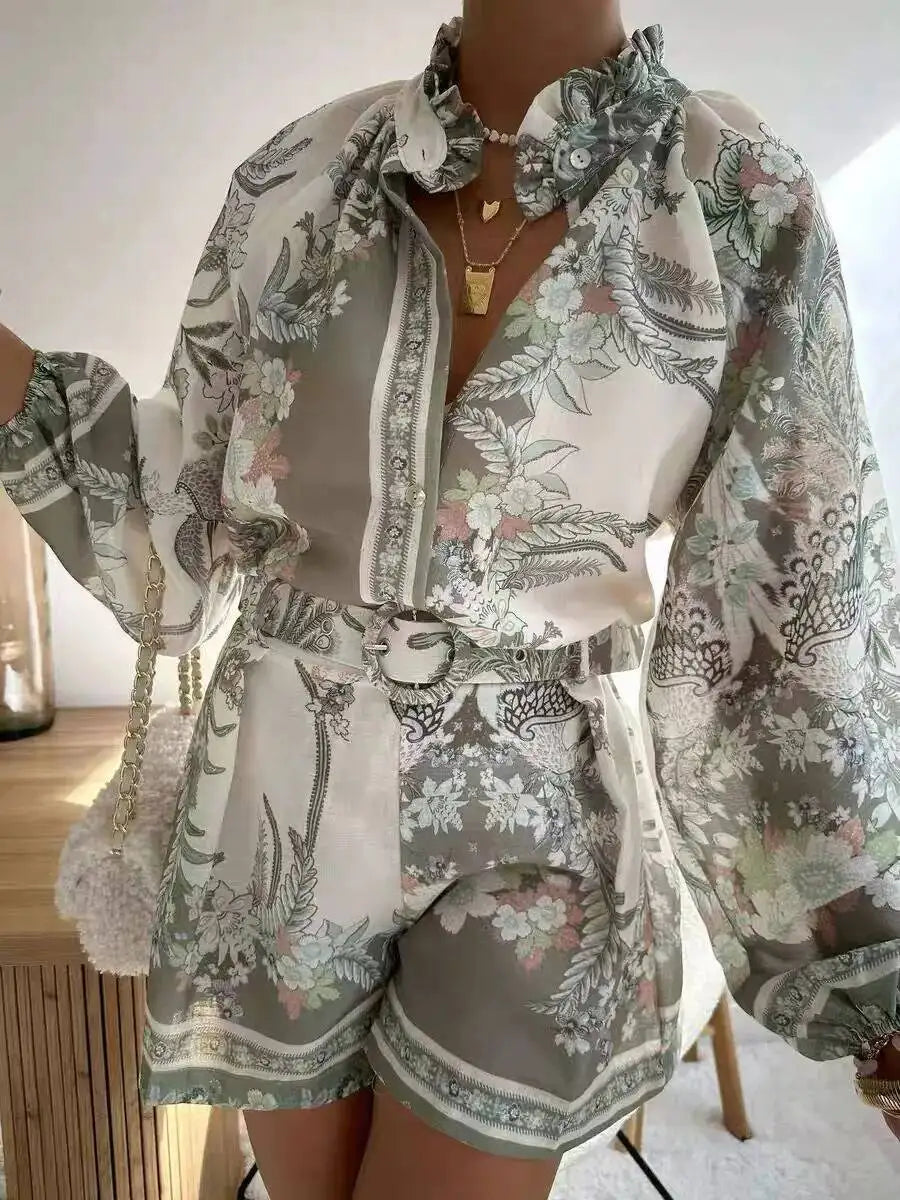 Casual Print Relaxed Fit Top and Shorts Set for Women