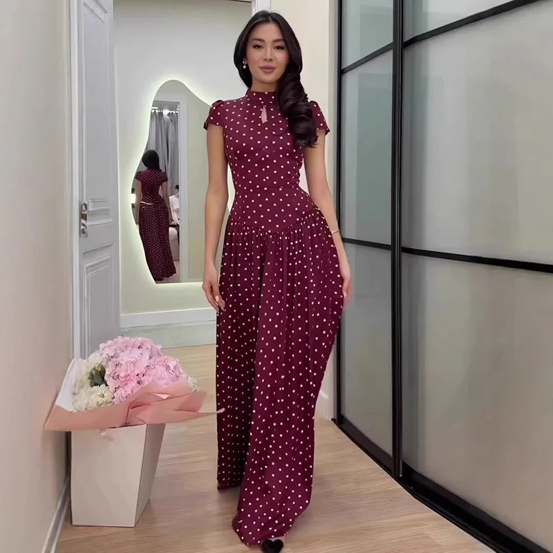 Elegant Hollow Out Lace Up Ankle Length Dress for Women