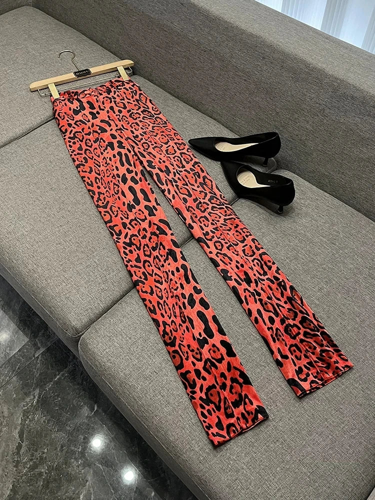 HIGH STREET Newest Fashion 2026 Designer Suit Set Women's Single Button Leopard Printed Velvet Blazer Pencil Pants Suit 2PCS