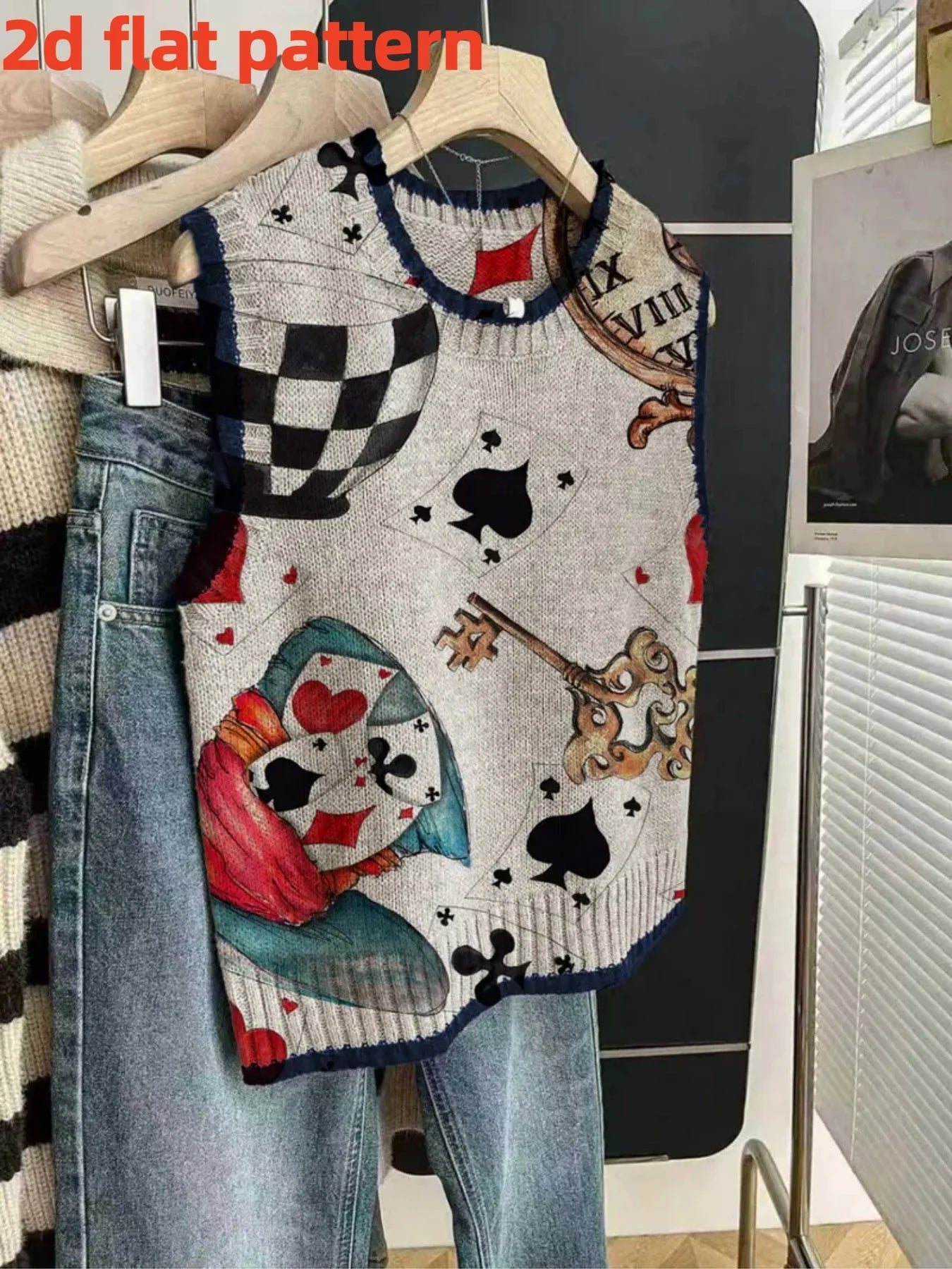 Digital Print Four Season Knit Pullover Vest for Women