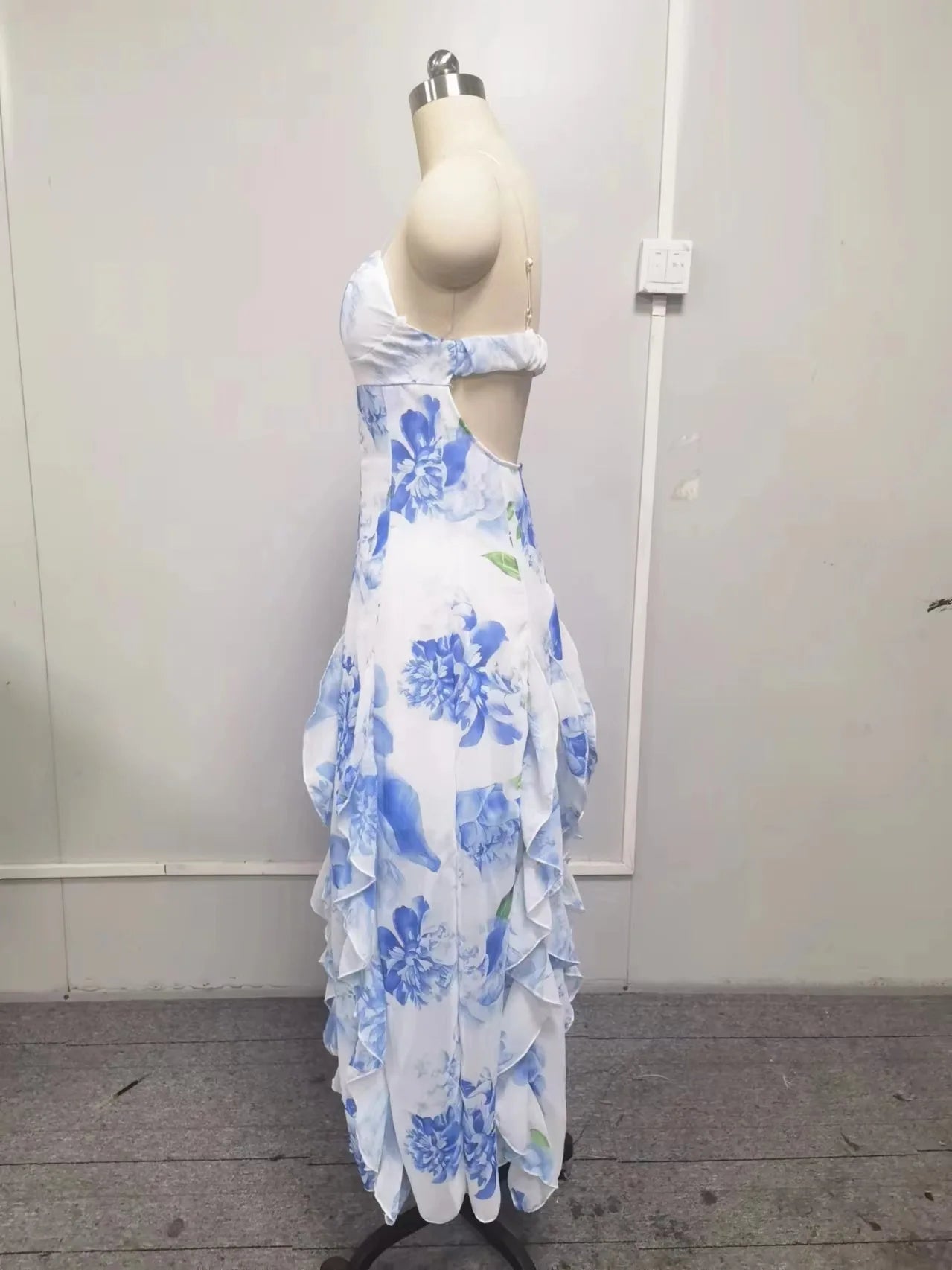 Boho Floral Ruffles Sleeveless Maxi Dress for Women