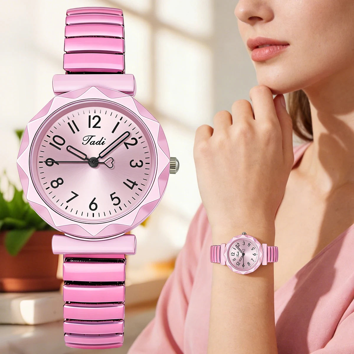 Round Dial Elastic Band Quartz Watch