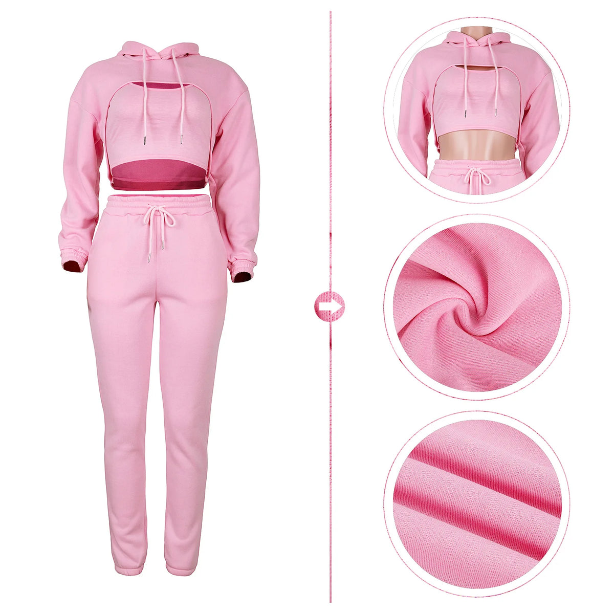 Three-Piece Hooded Sporty Matching Tracksuit Set for Women