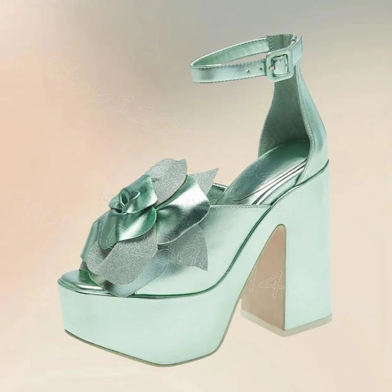 Rose Red Open Toe Platform Sandals with Buckle Strap for Women