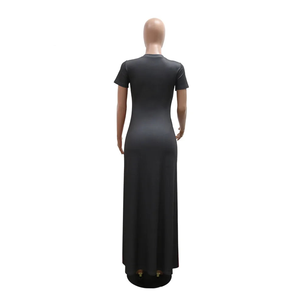 Casual Bow Print Short Sleeve Maxi Dress for Women