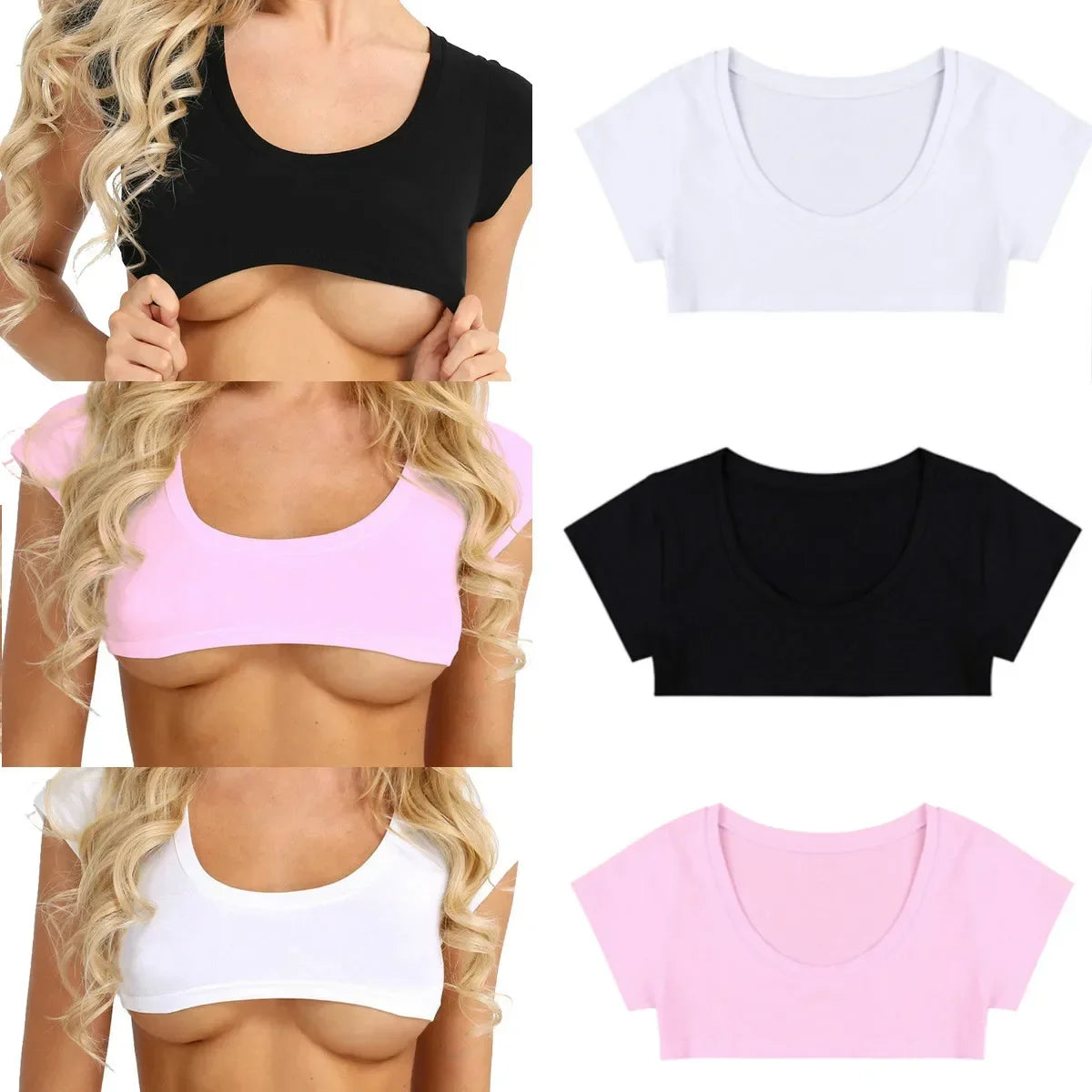 Slim Fit Solid Color Short Sleeve Crop Top for Women