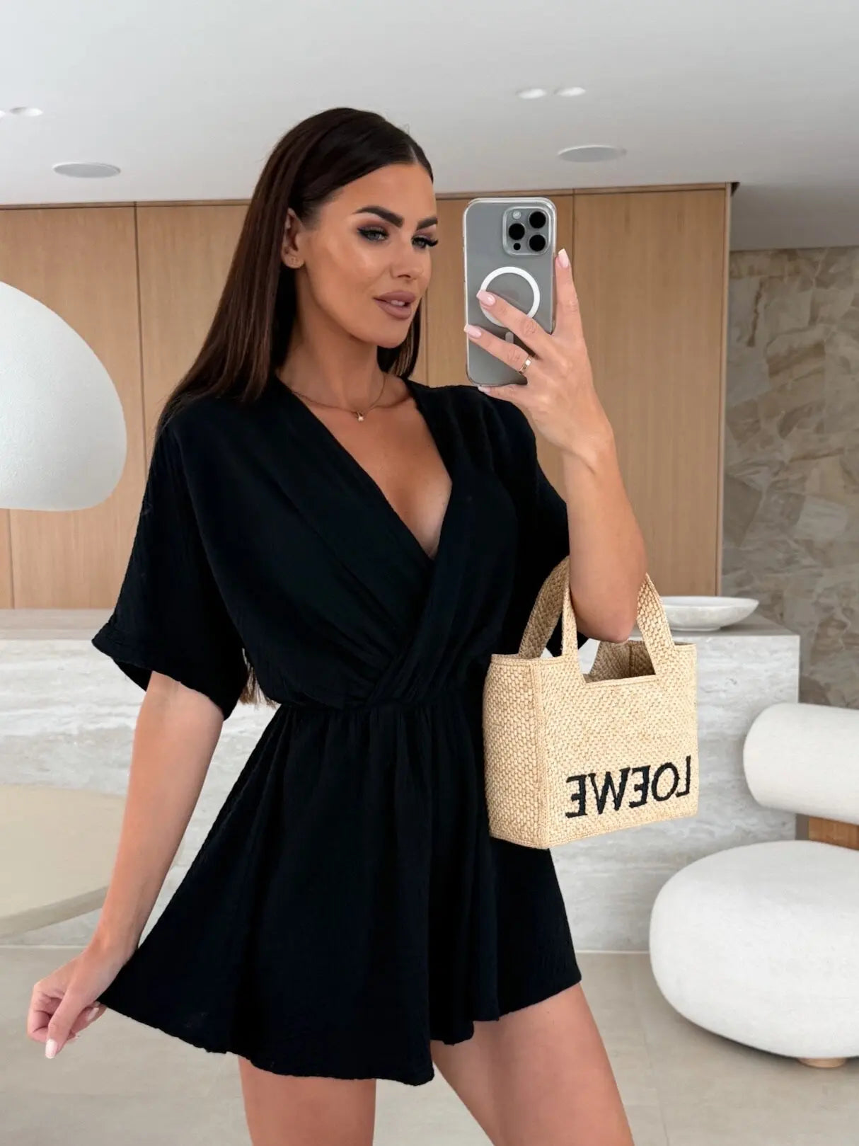 Elegant Deep V Neck Short Sleeve White Romper for Women