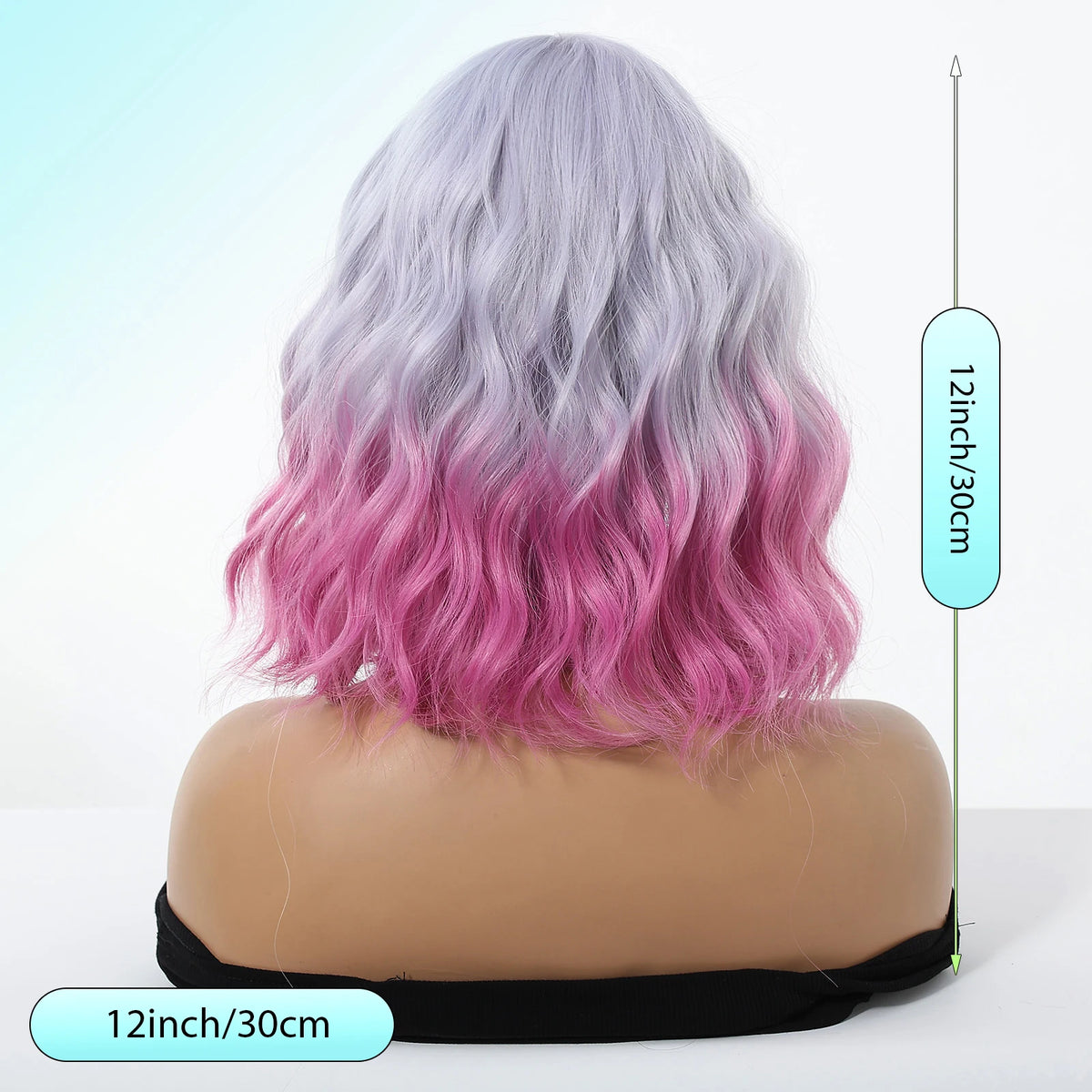 Pink Purple Ombre Curly Synthetic Wig With Bangs for Women