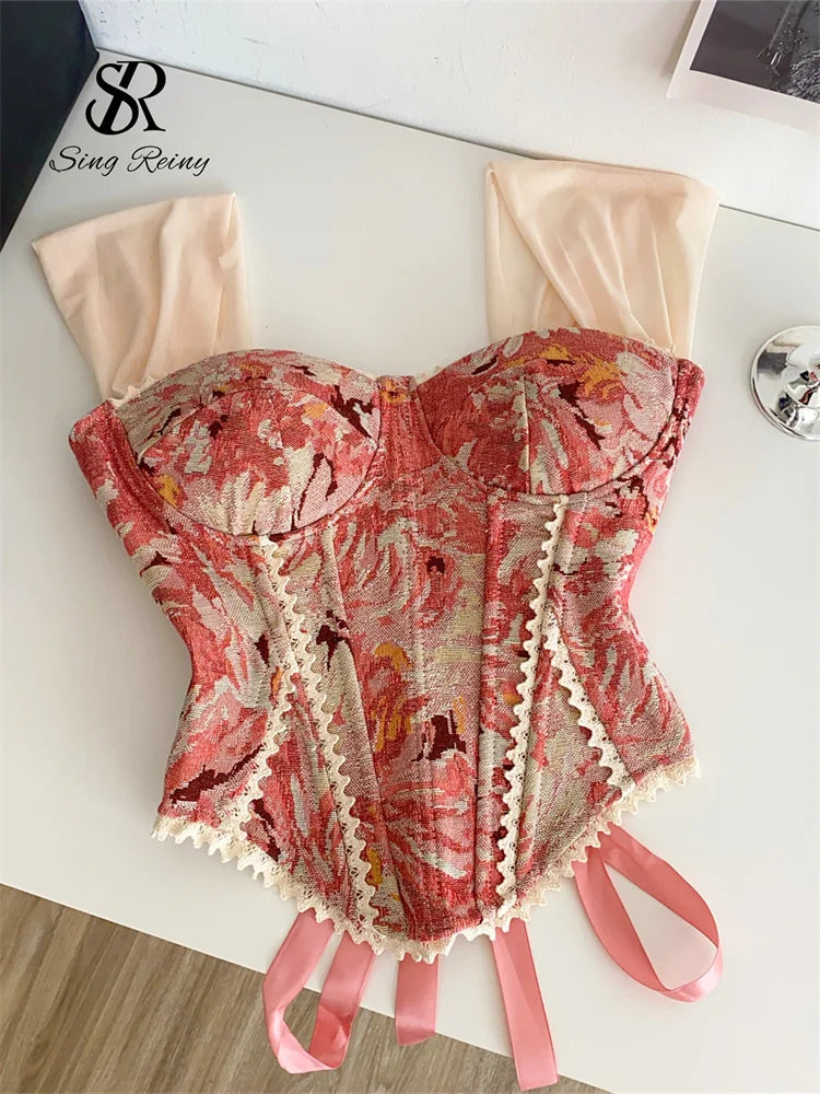 Vintage Floral Lace Spliced Camisole Tank Top for Women