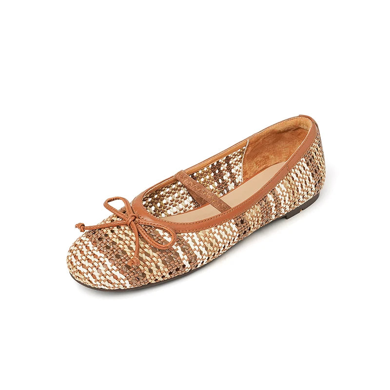 All Day Comfort Textured Woven Bowtie Ballet Flats for Women
