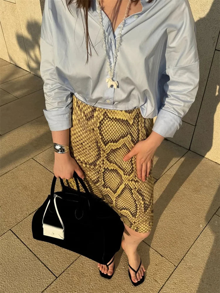 Snakeskin Patchwork High Waist Skirt