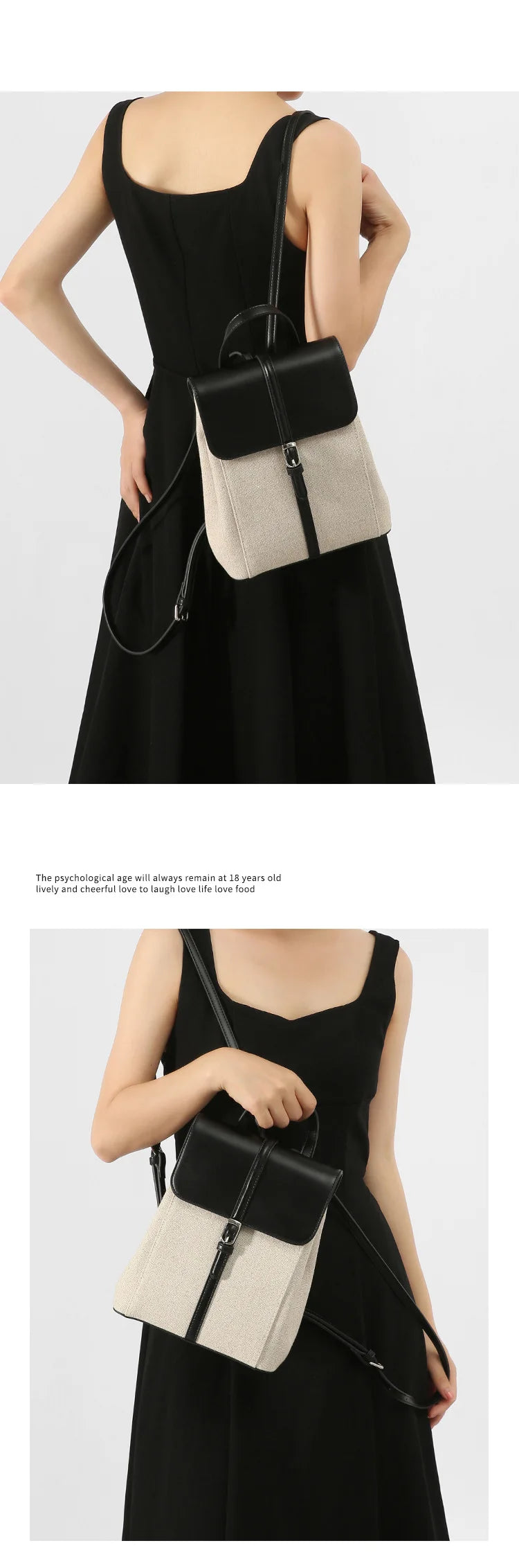 Summer new casual vacation style cowhide spelling linen shoulder bag French loose sense of backpack large capacity schoolbag