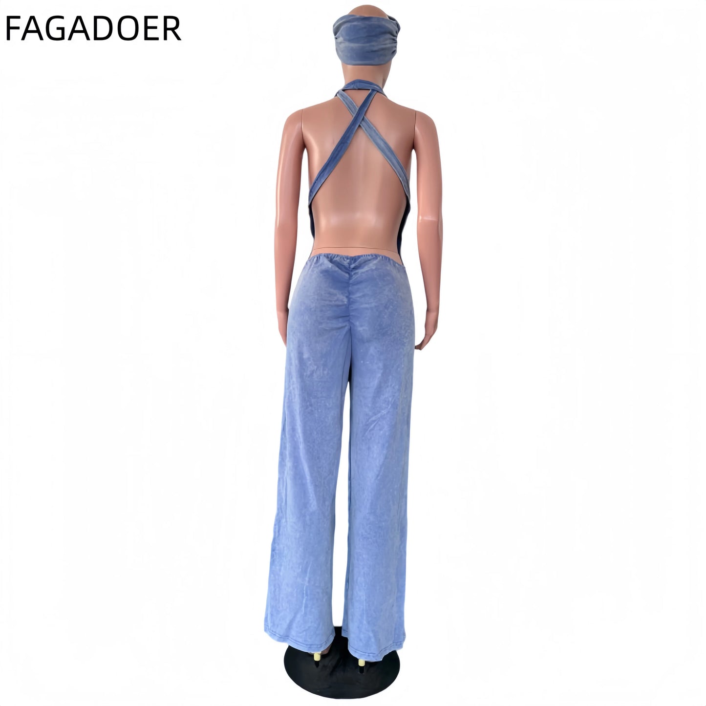 Solid Color Off Shoulder Halter Jumpsuit for Women