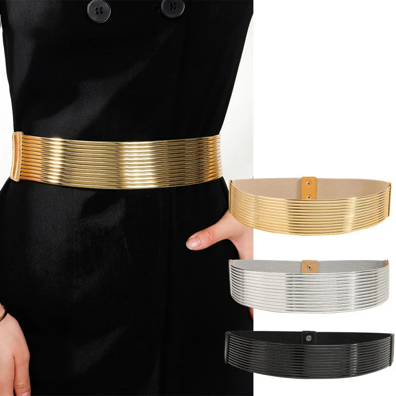 Pearl Embellished Wide Elastic Waist Belt for Women
