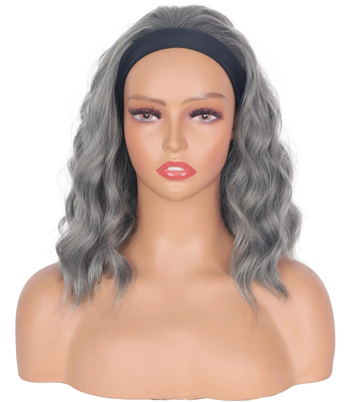 Elegant Gray Short Wavy Synthetic Headband Wig For Women