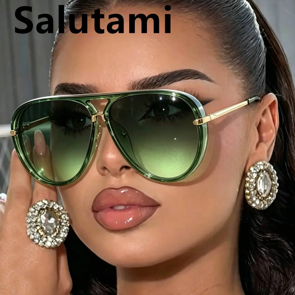 Green Pink Gradient Oval Sunglasses