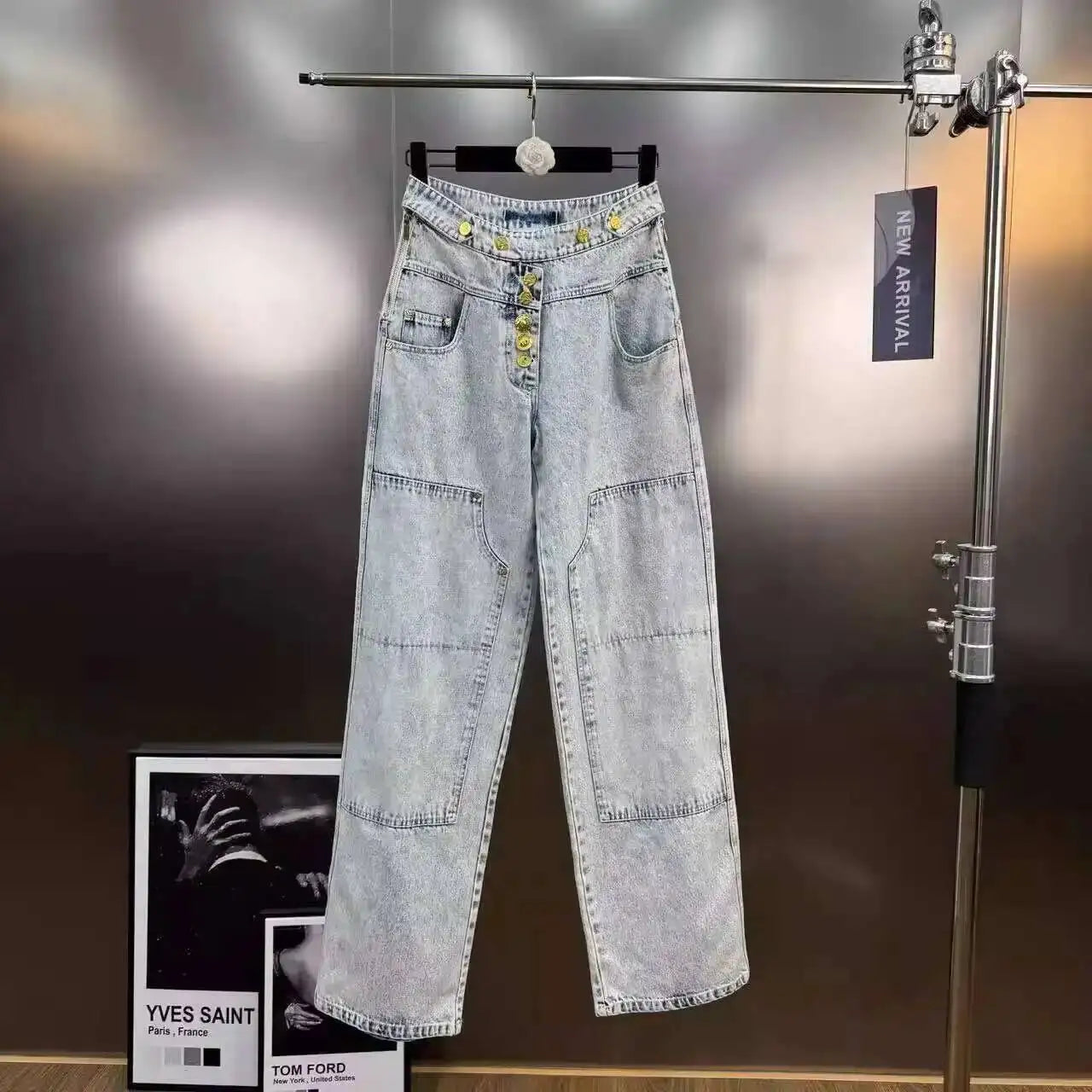 ANJY Autumn New Women's Streetwear Y2K Chic Fashion Safari Style Niche Personality Spliced Button Jeans Casual Denim Pants A7689