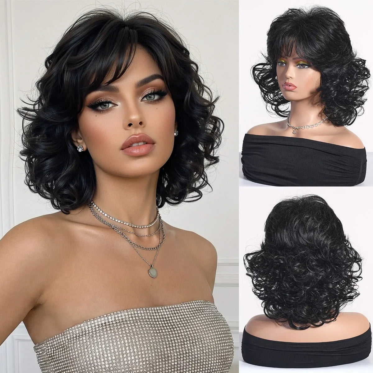 Platinum Blonde Short Wavy Bob Wig With Bangs for Women