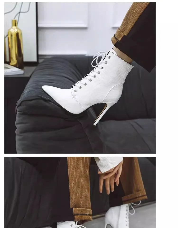 Chic Pointed Stiletto High Heel PU Leather Ankle Boots for Women