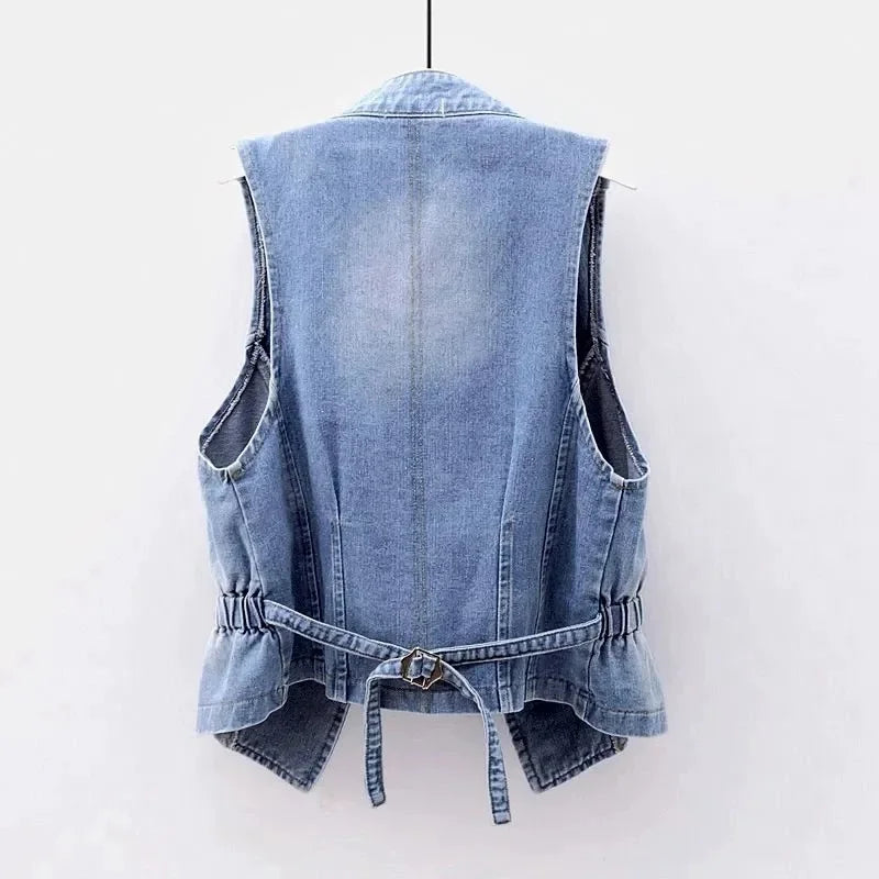 Sleeveless Double Breasted Denim Cowboy Vest for Women