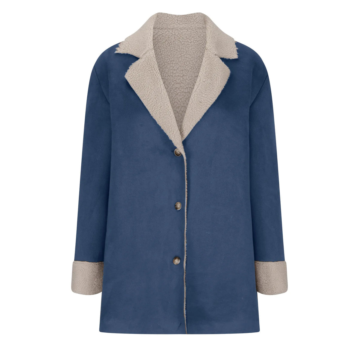 Warm Fleece Lined Suede Coat With Notch Lapel for Women