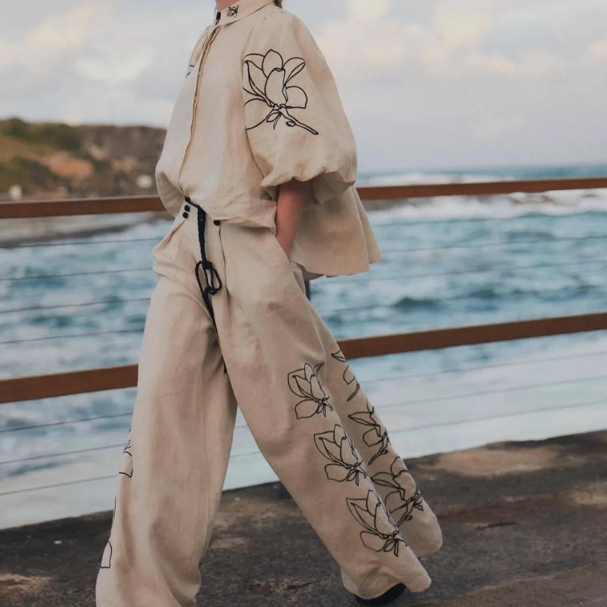 Elegant Printed Cotton Linen Two Piece Set for Women